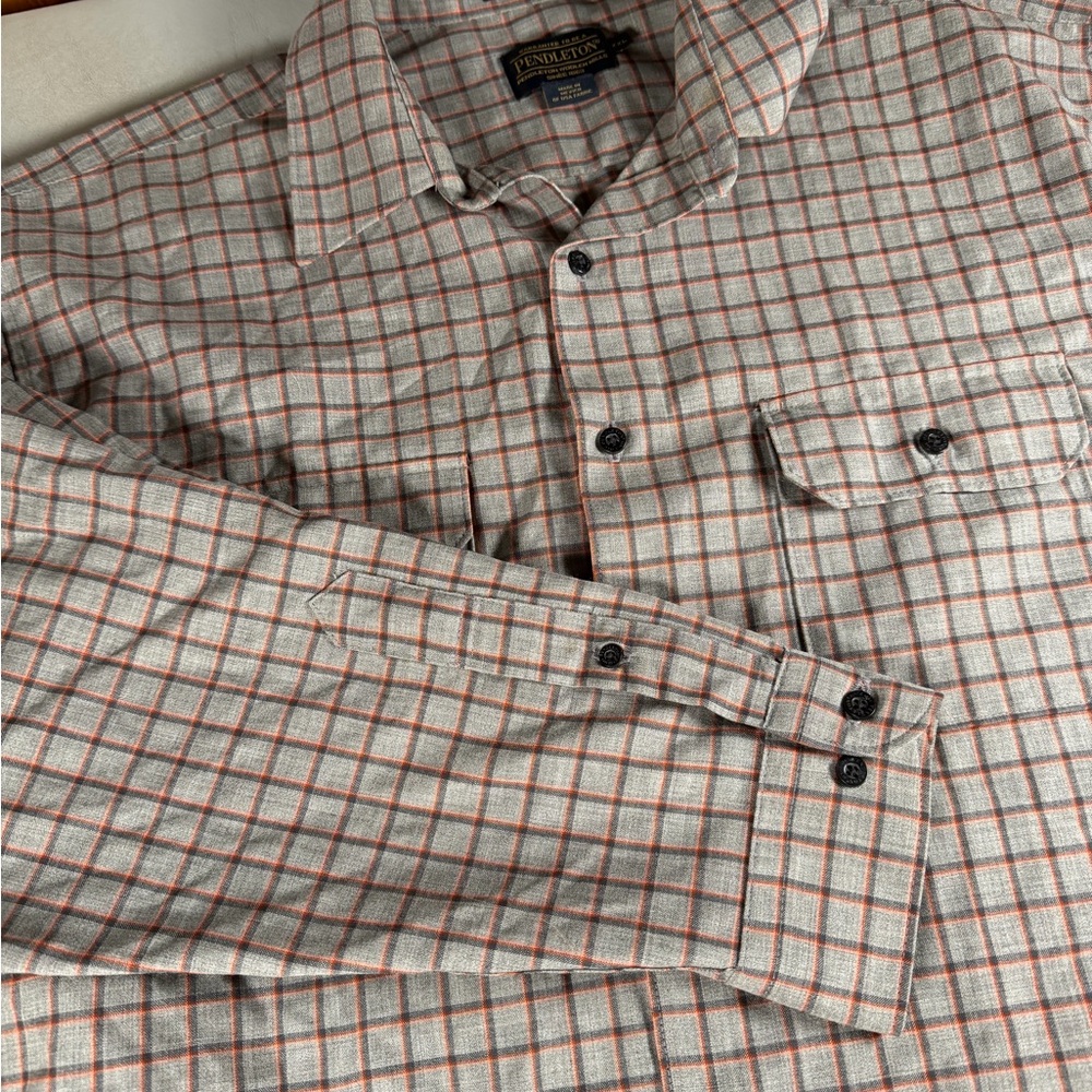 Pendleton Sir Pendleton Shirt XXL Mens Gray/Orange Plaid 100% Wool Button Down